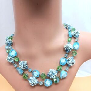 Vintage Choker Necklace  Art Glass, Crystals, Resin Flowers, FAB! Fruit salad